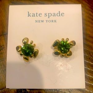 New on card, Kate Spade Gold Tone , Green Crystal , Forest Nouveau Stud Earrings